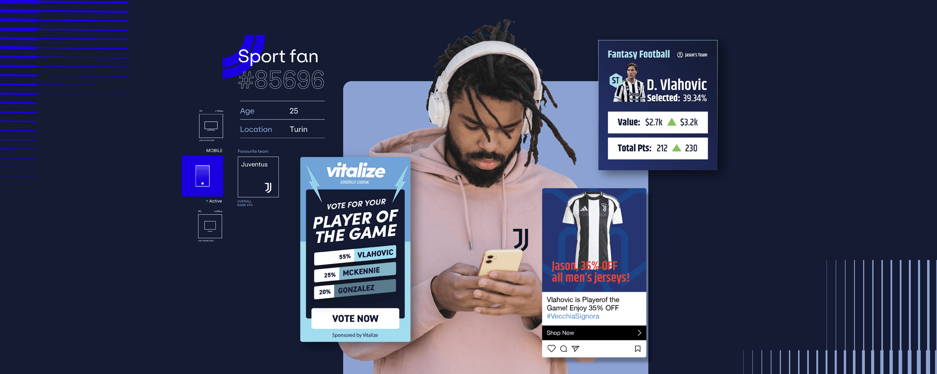Fan interacting with the dynamic sports data analytics platform.
