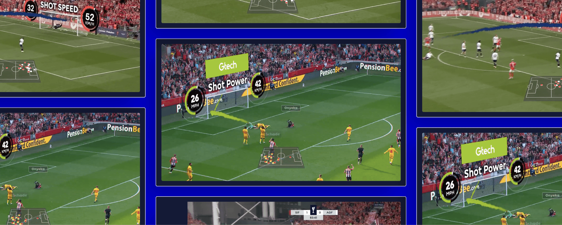 Soccer match analytics showing shot power and speed by Genius Sports