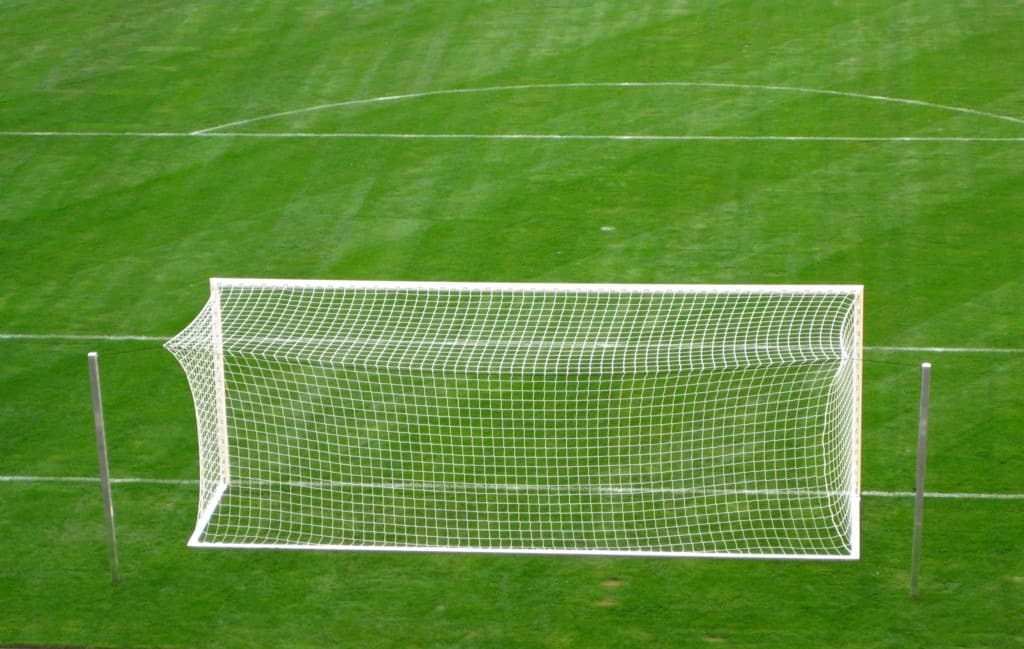 football pitch arch from a rear perspective
