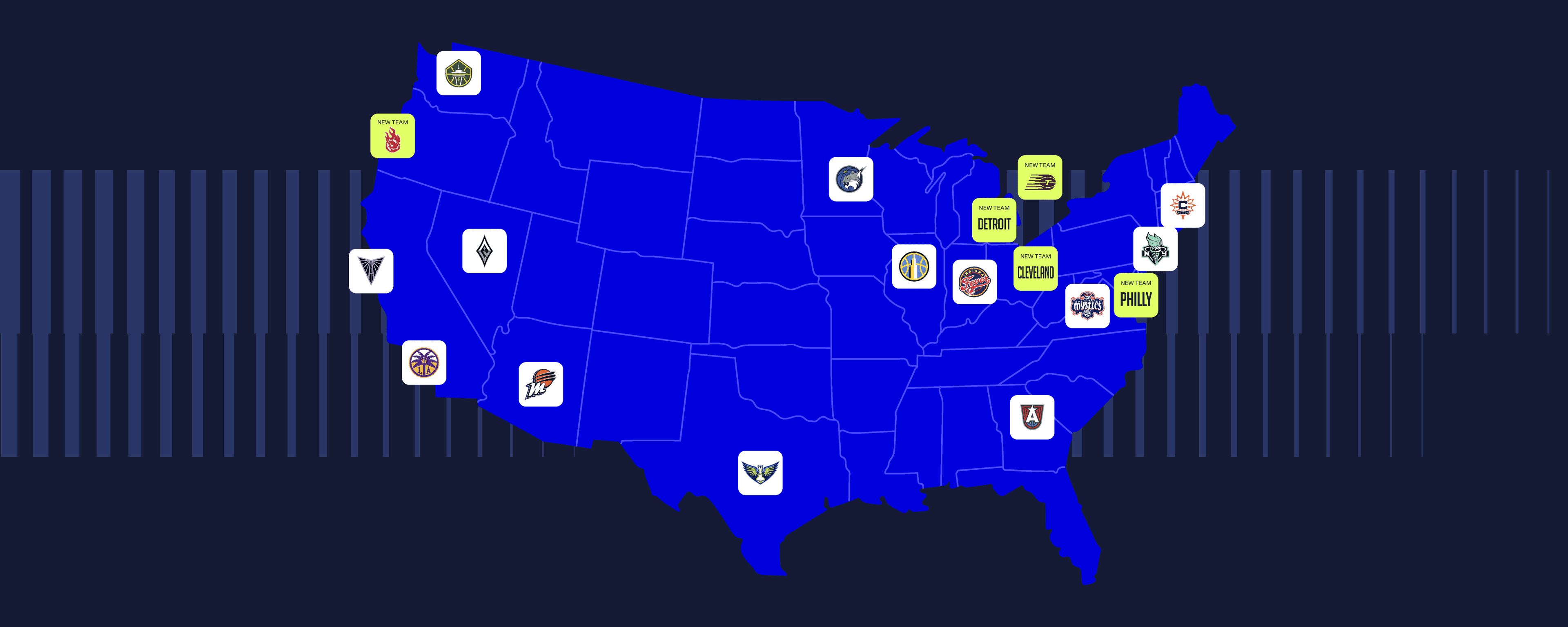 Map of US with WNBA team logos